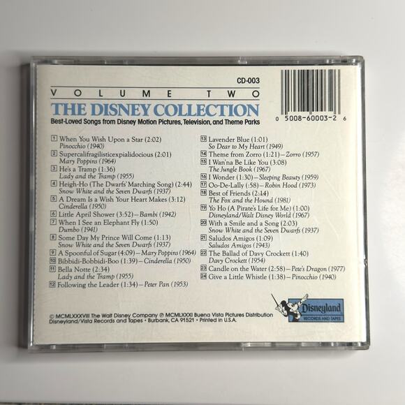 The Disney Collection Volume Two CD Original Soundtrack 1988, Disneyland Records - Picture 2 of 7